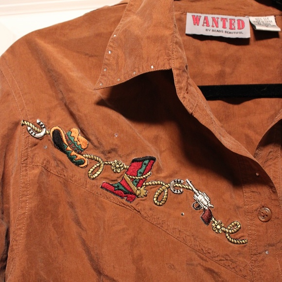 Vintage Brown Silk Embroidered Western Shirt - Picture 4 of 6